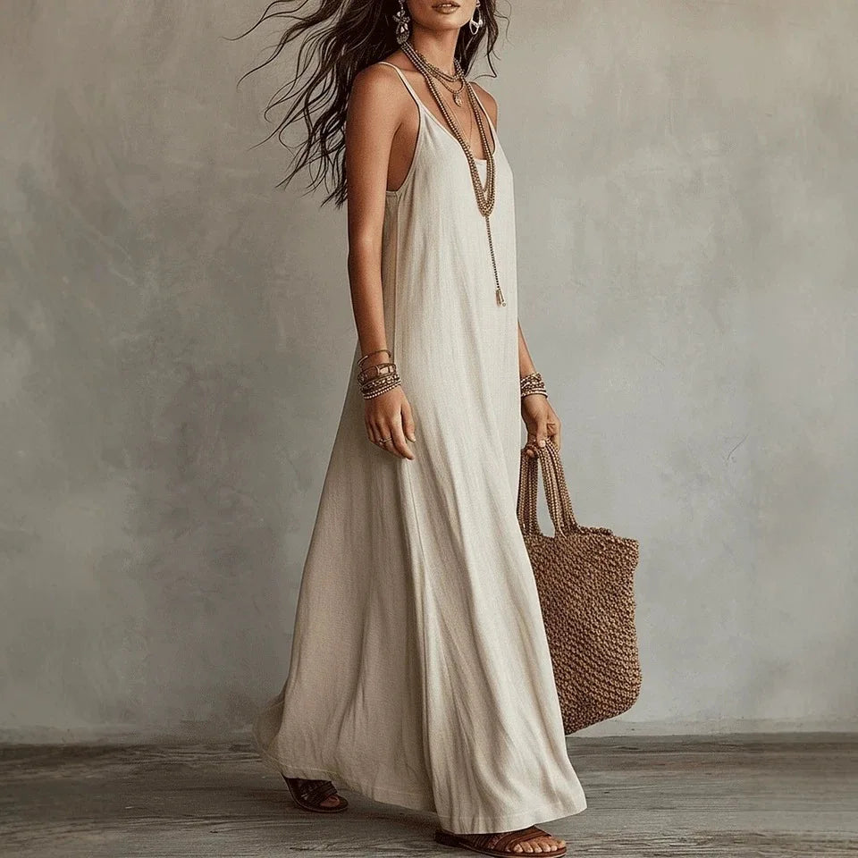 Backless Cami Dresses Summer Women Boho Dress Spaghetti Strap Sleeveless Casual Maxi Dress Long Sundress Holiday Beach Wear