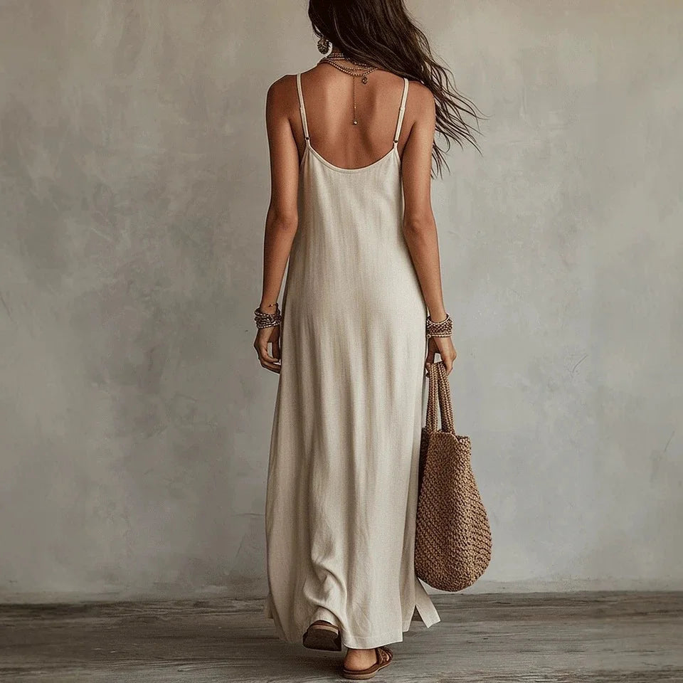 Backless Cami Dresses Summer Women Boho Dress Spaghetti Strap Sleeveless Casual Maxi Dress Long Sundress Holiday Beach Wear
