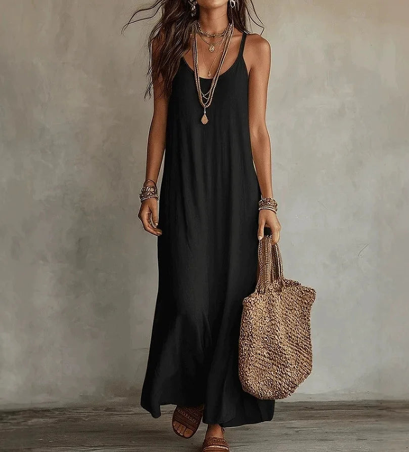 Backless Cami Dresses Summer Women Boho Dress Spaghetti Strap Sleeveless Casual Maxi Dress Long Sundress Holiday Beach Wear