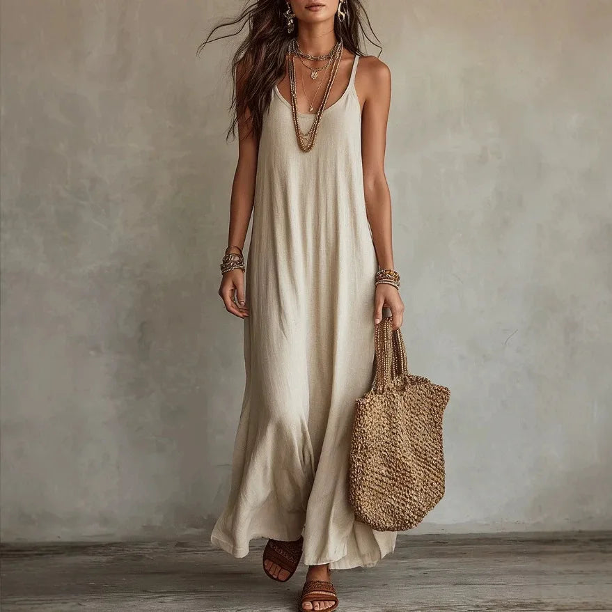 Backless Cami Dresses Summer Women Boho Dress Spaghetti Strap Sleeveless Casual Maxi Dress Long Sundress Holiday Beach Wear