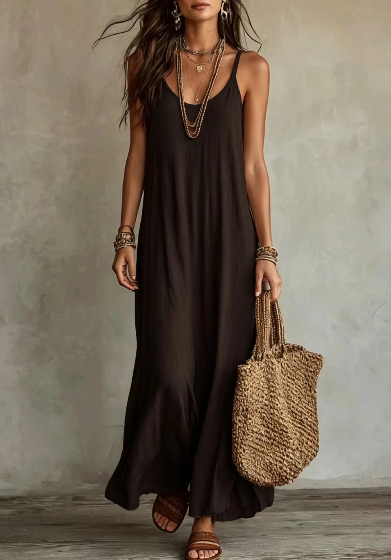 Backless Cami Dresses Summer Women Boho Dress Spaghetti Strap Sleeveless Casual Maxi Dress Long Sundress Holiday Beach Wear