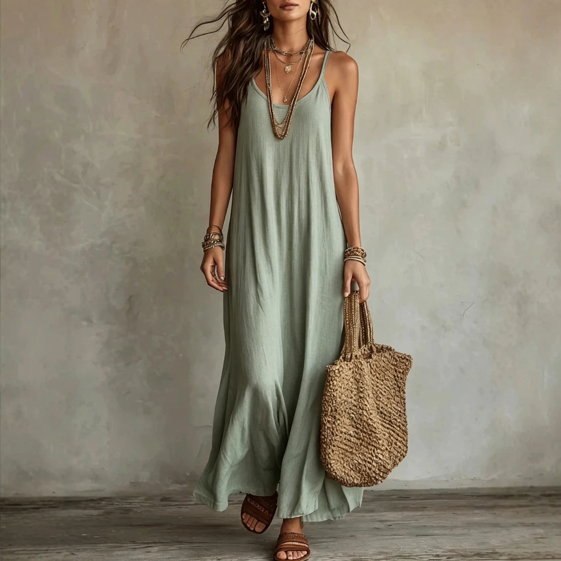 Backless Cami Dresses Summer Women Boho Dress Spaghetti Strap Sleeveless Casual Maxi Dress Long Sundress Holiday Beach Wear